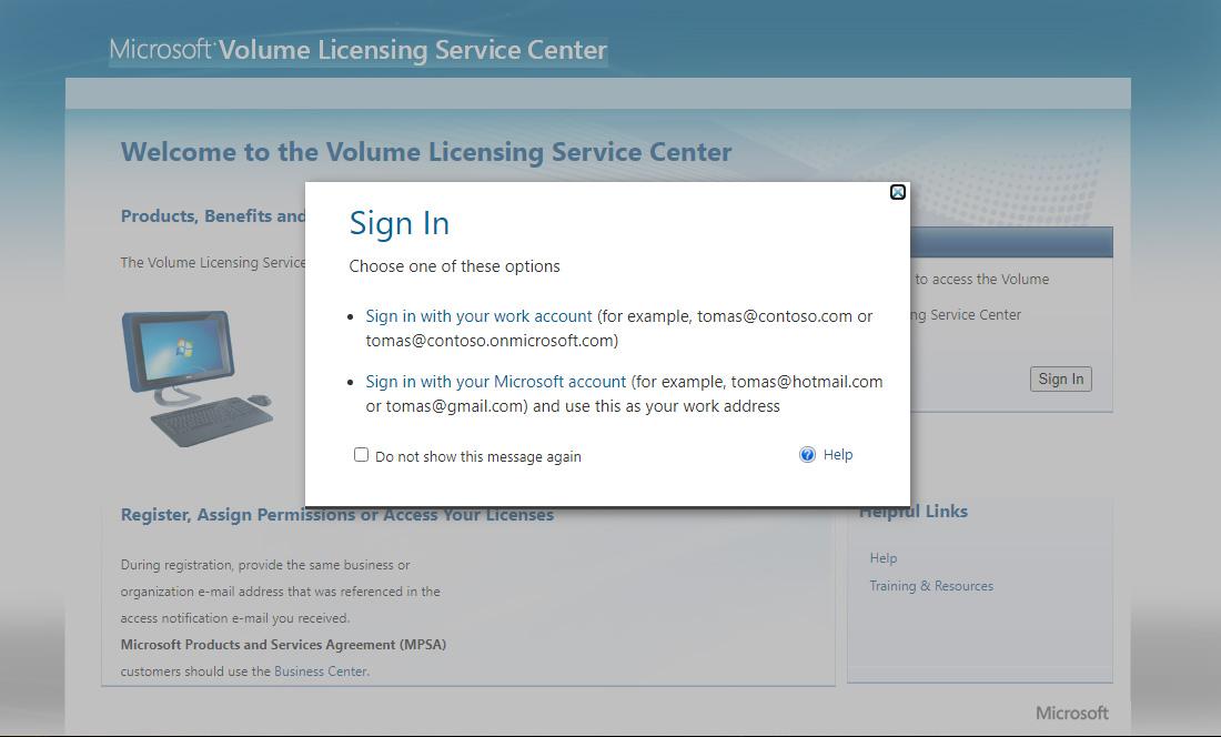 Đăng ký tài khoản Microsoft Volume License Center