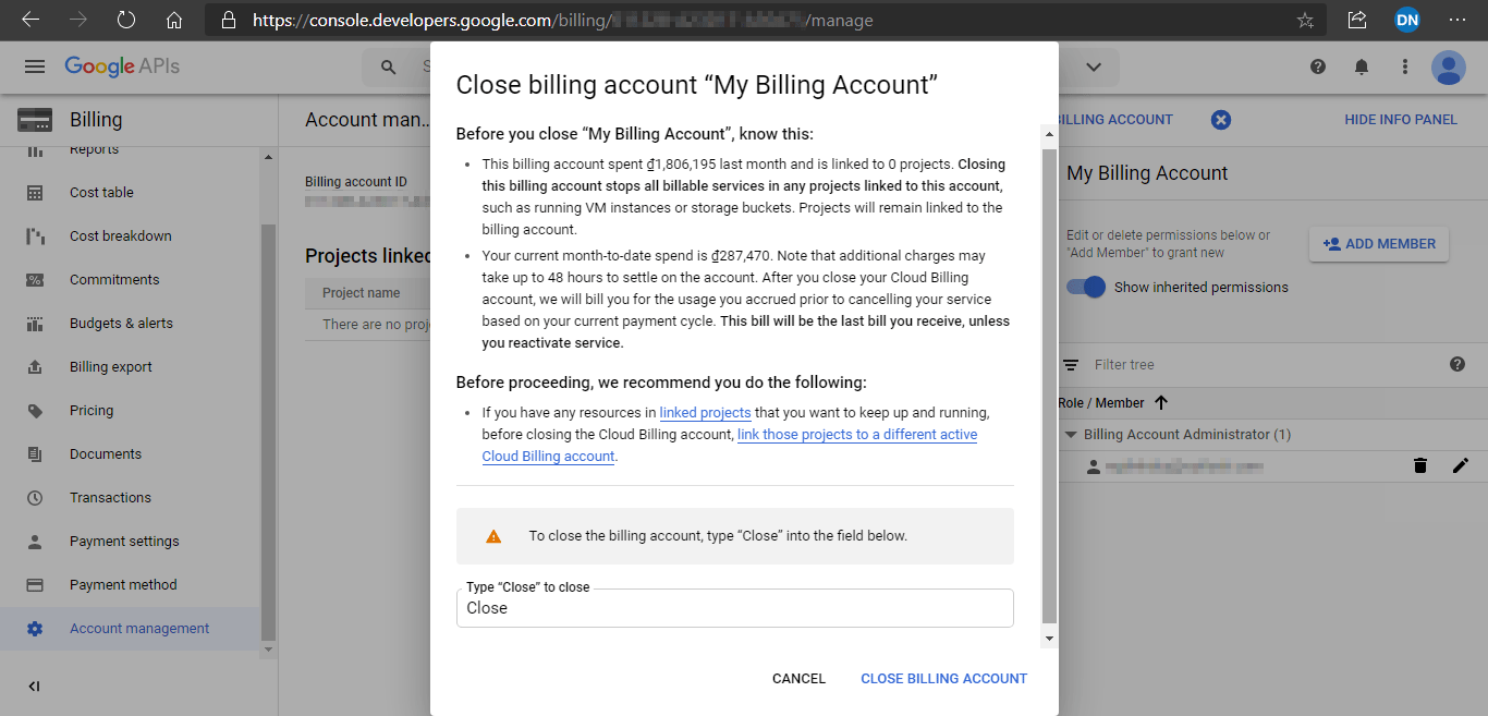 Xóa thanh toán, gỡ bỏ đăng ký VPS Free trong Google Cloud flatform